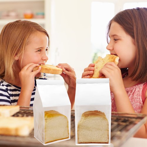 euduv Bakery Bags with Window Large Cookie Bags for Packaging 200Pcs 5.1x4.3x11 Inche White Kraft Paper Homemade Bread Bag Keeps Items Fresh Professional and Durability,Easy to Use,Take Out.