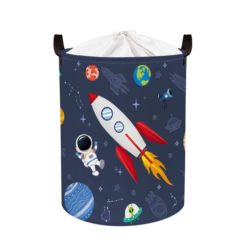 Clastyle 63L Cosmic Astronaut Rocket Laundry Hamper for Boy Large Large Collapsible Dirty Clothes Kid Laundry Basket Dark Blue Toys Storage Basket with Lid, 15.7x19.7 in