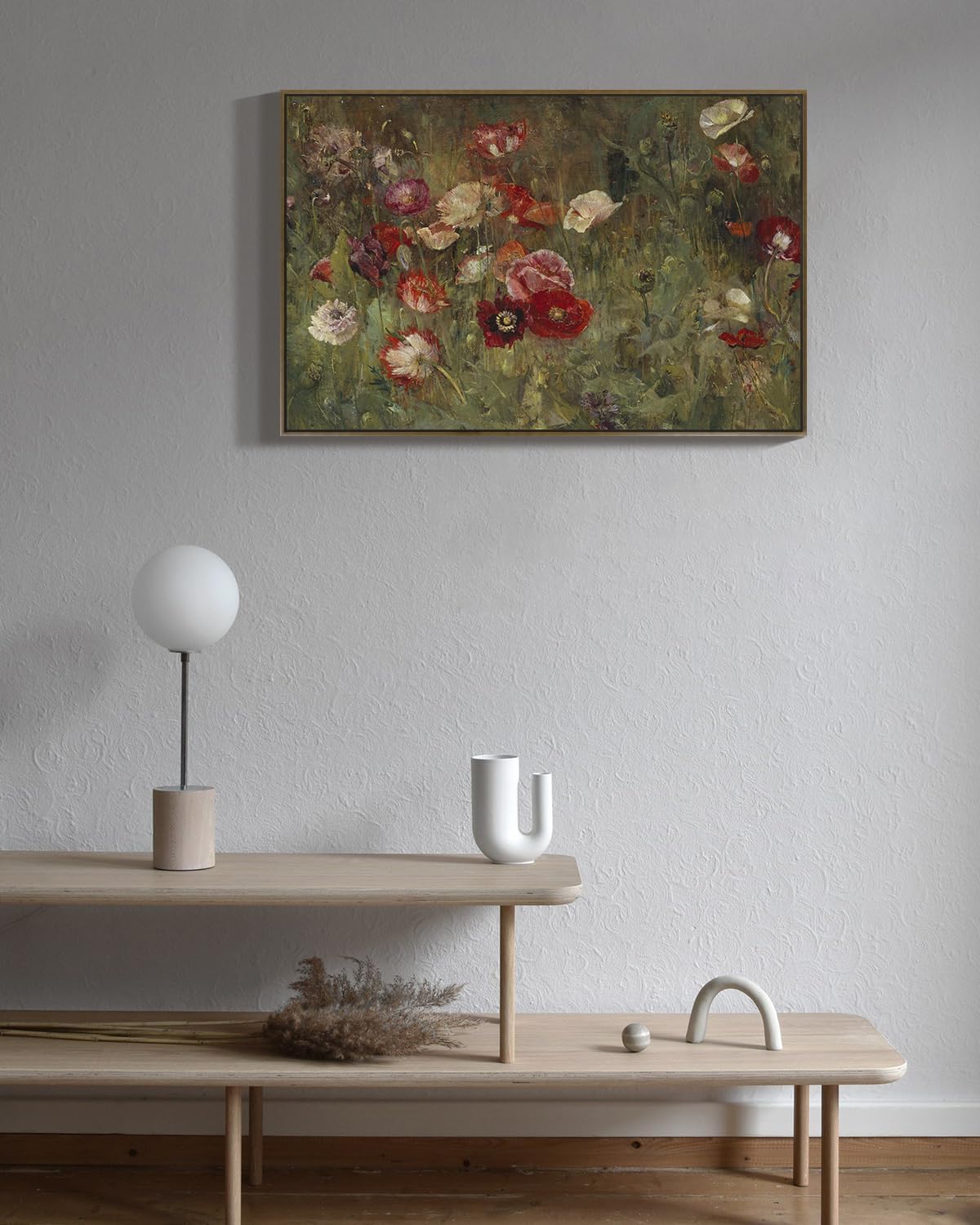 RaphelArt Large Framed Canvas Wall Art - Vintage Flower Poppies for Home Decor | 24''x36'' Dark Moody Floral Painting