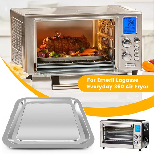 Air Fryer Grill Pan for Emeril Lagasse Everyday 360 Air Fryer, 12''×10'' Stainless Steel Air Fryer Accessories Replacement Crisper Tray Bake Pan, Not fit for Emeril Lagasse 26 QT 25 QT French Door