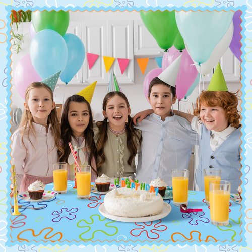 Joottuan 3 Pcs Sponge Birthday Party Decorations Blue Ocean Flower Tablecloth 54 x 108 Inch Disposable Happy Birthday Table Cover for Rectangle Table Baby Shower Party Supplies