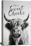 Skiennix Funny Highland Cow Wall Art - Black & White Bathroom Decor | 16x24in Framed Print