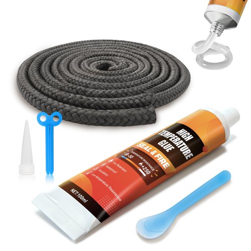 WANJAO 100ml Wood Stove Gasket Cement, Wood Stove Gasket Kit, 99in Length Wood Stove Gasket Rope Fiberglass Elastic Sealing Tape High Temperature Wear-Resistant for Furnace Tubes Kilns
