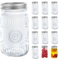 Amzcku 32oz Vintage Mason Jars with Lids, Wide Mouth Quart Canning Jar 12 Pack