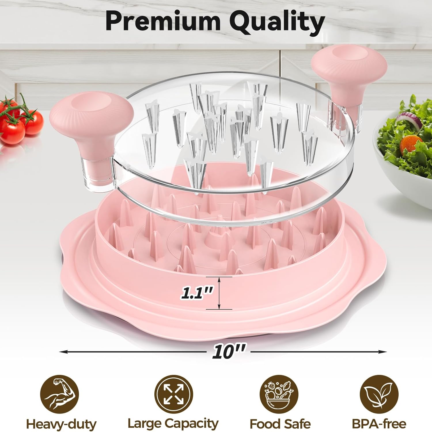 Ukeetap 10" Pro Chicken Shredder Tool - BPA-Free Meat Grinder with Anti-Slip Base & Ergonomic Handle, Pink