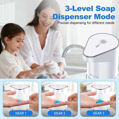 Automatic Soap Dispenser Touchless, 3-Level Adjustable 1200mAh, 12oz/350ml Wall or Countertop Mounted, Modern Electric Hand Soap Dispenser for Bathroom Kitchen, Hotel, Restaurant White