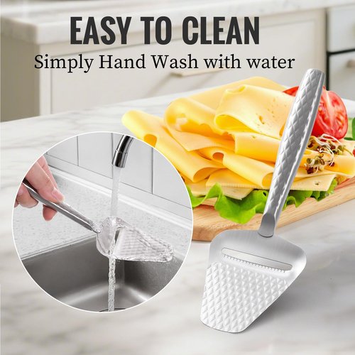 Stainless Steel Cheese Slicer – Effortless Slicing for All Cheeses – Premium Handheld Cheese Cutter – Cheese Plane for Block Cheese – Quilted Pattern Reduces Resistance, Non-Stick & Ergonomic Grip