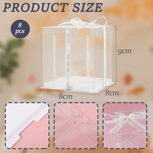 CHENZEM 8Pcs Tall Cake Boxes Clear Box with Ribbon, 8x8x9 inch, for 6" cajas para pasteles Tiered Cakes,Transport Gift Boxes for Wedding Valentine'Day and Gift Display. (Clear, 8 * 8 * 9 inch/8pcs)