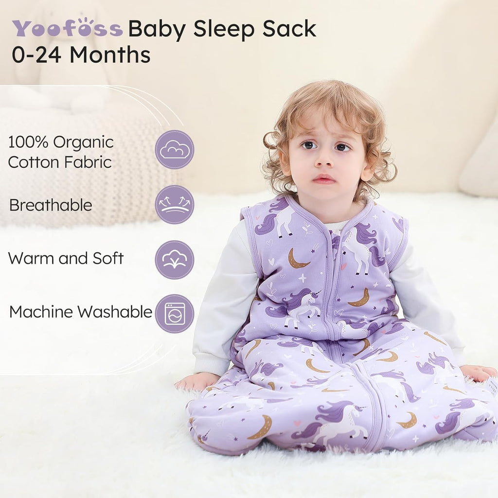 Yoofoss Baby Sleep Sack - 100% Organic Cotton Wearable Blanket for 6-12 Months | TOG 2.5, 2-Way Zipper