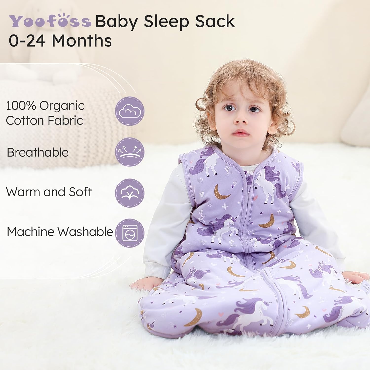 Yoofoss Baby Sleep Sack - 100% Organic Cotton Wearable Blanket for 6-12 Months | TOG 2.5, 2-Way Zipper