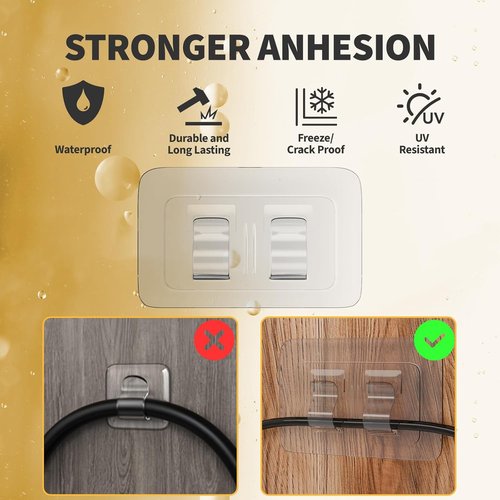 Heavy Duty Cable Clips for Outdoor String Lights by Hooks | 100Pcs Waterproof Adhesive Strips - UV-Resistant Clear Holders