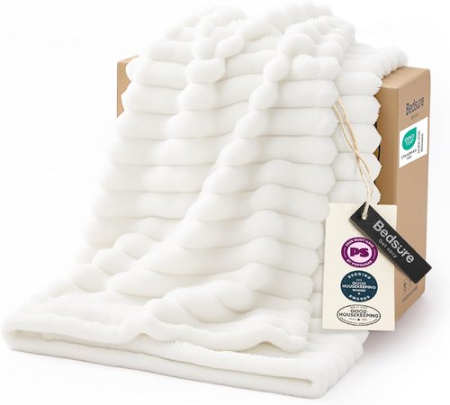 Bedsure GentleSoft White Throw Blanket - Cozy Fleece Couch Blanket, Perfect Gift for Women | 50x70 Inches