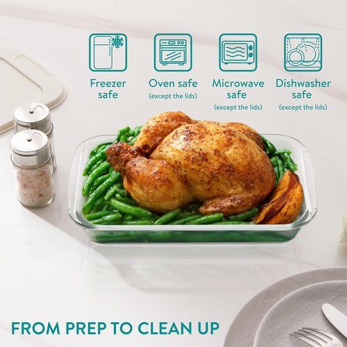 Navaris Glass Baking Dish Set - 4-Piece Casserole Dishes with Lids, 1.7qt & 2.3qt | Oven Safe Bakeware