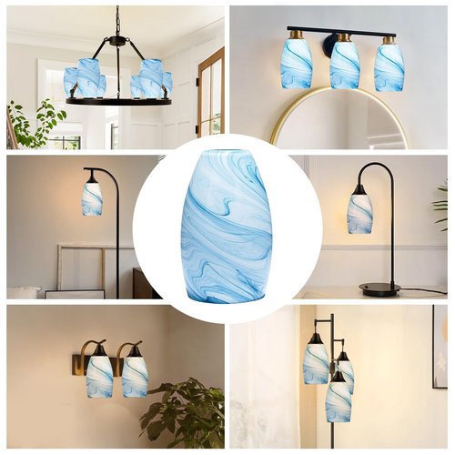 Blue Oval Glass Lamp Shade Only Art Marble Glass Light Shades for Kitchen Island pendant Lights Covers Light Fixture Replacement for Mini Pendant Ceiling Lights Chandelier 1pack