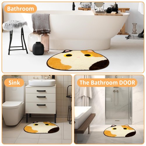 NIGOWAYS Bathroom Rug - Bathroom Mat,Calico Cat Rug,Soft Cat Bath Mat,Non Slip Bath Mats for Bathroom Kitchen Bedroom,Home Decorations(20 * 22inch)