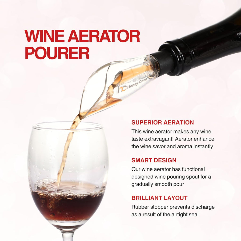 Wine Aerator Pourer with Vacuum Pump Stopper - 2-Piece Gift Set, Drip-Resistant Wine Pourer Spout, Instant Aeration for Smoother Taste, Wine Saver for Open Bottles, BPA-Free