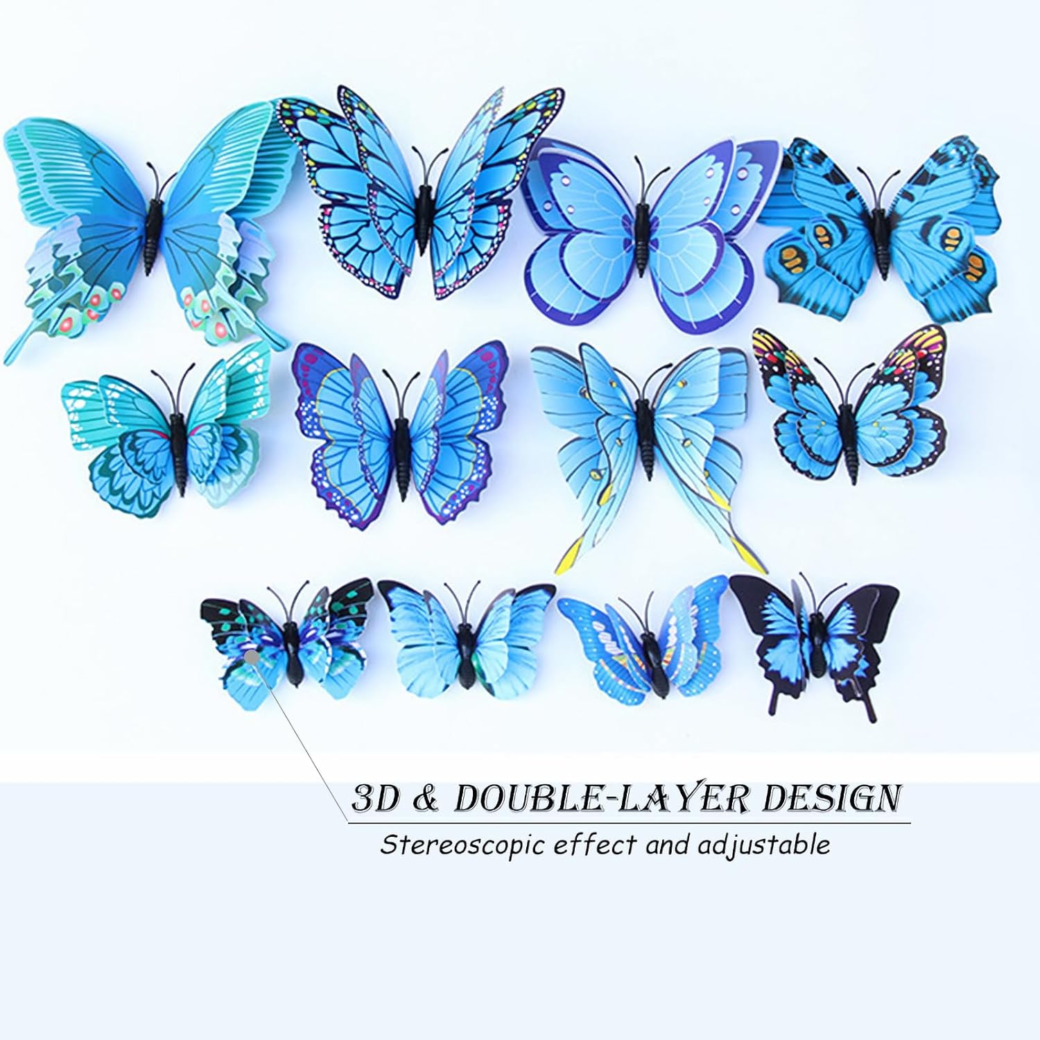 OPSEAM 3D Butterfly Wall Decor - 72 PCS Magnetic Stickers for Party Decorations | Blue