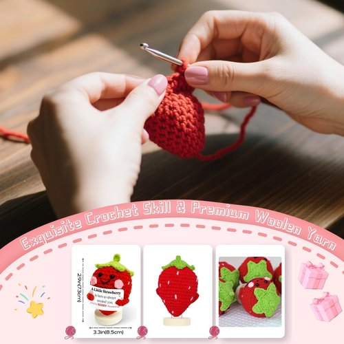 Maffuno Positive Crochet Strawberry Gifts for Women: Easter Basket Stuffers Birthday Gifts for Friend Daughter Mom Sister Her, Handmade Strawberry with Emotional Cheer Up Support Card (Berry Awesome)