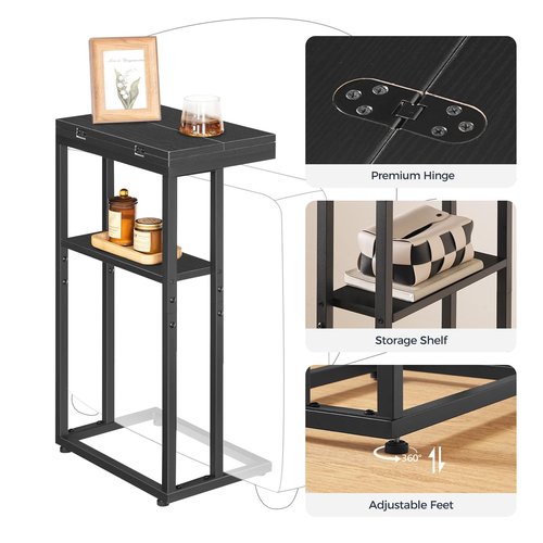 HOOBRO C Shaped End Table, Foldable Side Table for Sofa, Couch Table Slide Under, C Table for Small Spaces, Living Room, Bedroom, Office, Black BB75SF01