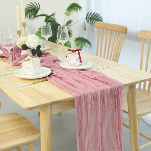 20 Pcs Cheesecloth Table Runner 196 Inch Boho Gauze Cheese Semi-Sheer Rustic Table Runner for Wedding, Baby Shower, Birthday, Banquets - Dark Pink