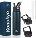 Skiennix 22oz Stainless Steel Insulated Water Bottle - 3 Lids, Navy Blue