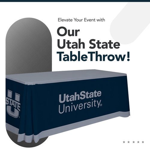 Utah State Aggies College Sports Printed Table Throw - NCAA Licensed - Polyester - School Tablecloth (Blue, Gray) (6' Draped)