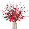 Kanxinr Valentines Day Decorations Valentine's Day Gifts 24 Pack Red Heart Shaped Berry Picks with Pink Berries for Valentine Wedding Candlelight Dinner Anniversary Decorations (Red)