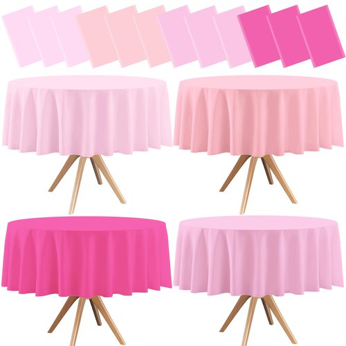 BCCSNNM 12 Pcs Round Valentines Tablecloth,Plastic Red Pink Tablecloths Disposable Table Covers for Valentine's Day Galentines Birthady Engagement Baby Shower Party Decorations,84 Inch
