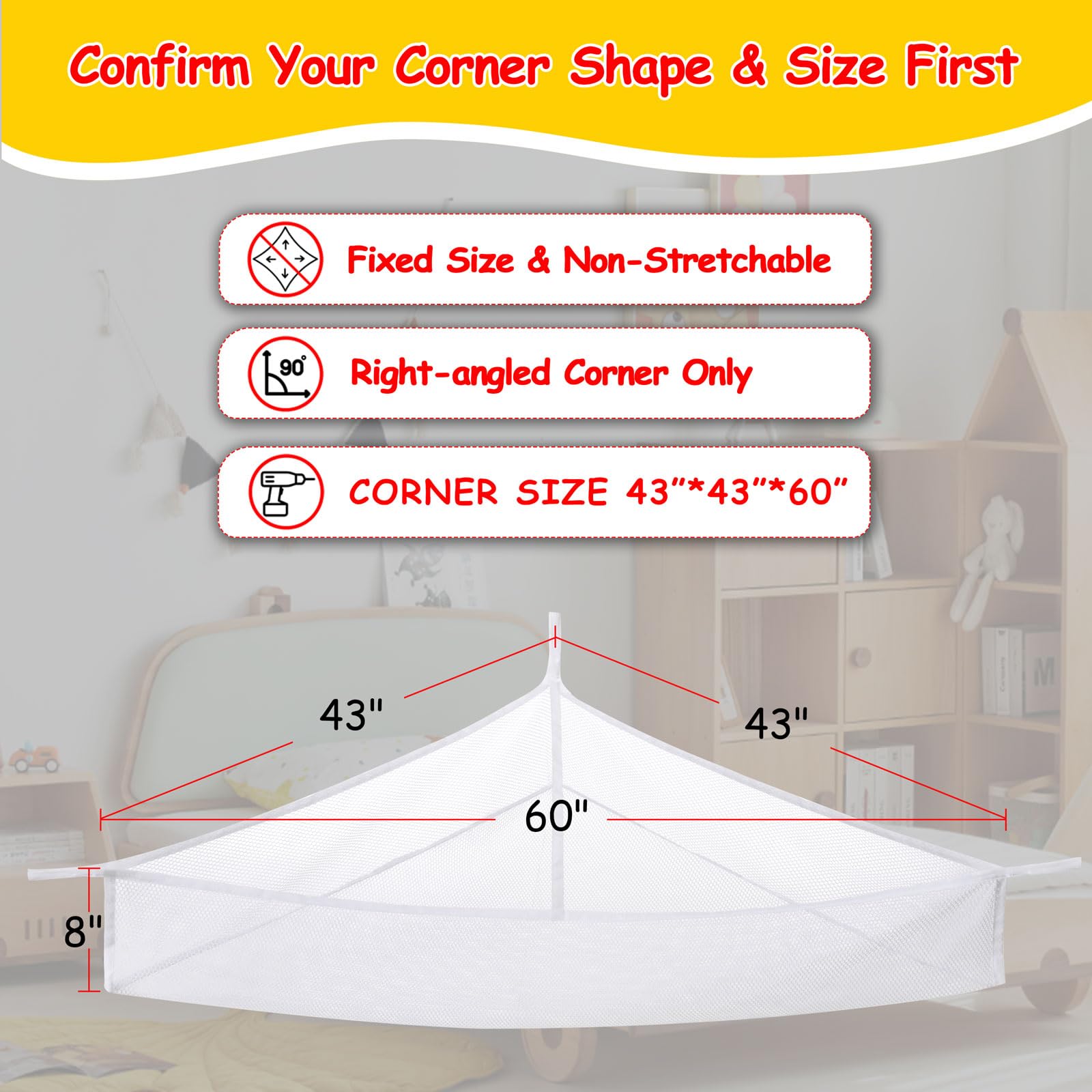 X-Large Stuffed Animal Net for Corner Storage | Fixed Shape Non-Stretch Toy Organizer, No Sag | Holds 60 Plushies, Mesh Toy Net for Teddy, Squishmallow, Kids Room (White 2 Pack)