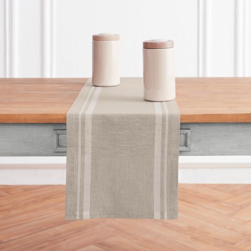Solino Home Linen Table Runner 156 Inches Long - 100% Pure Linen White and Natural French Stripe Table Runner 14 x 156 Inch for Dining, Spring, Summer