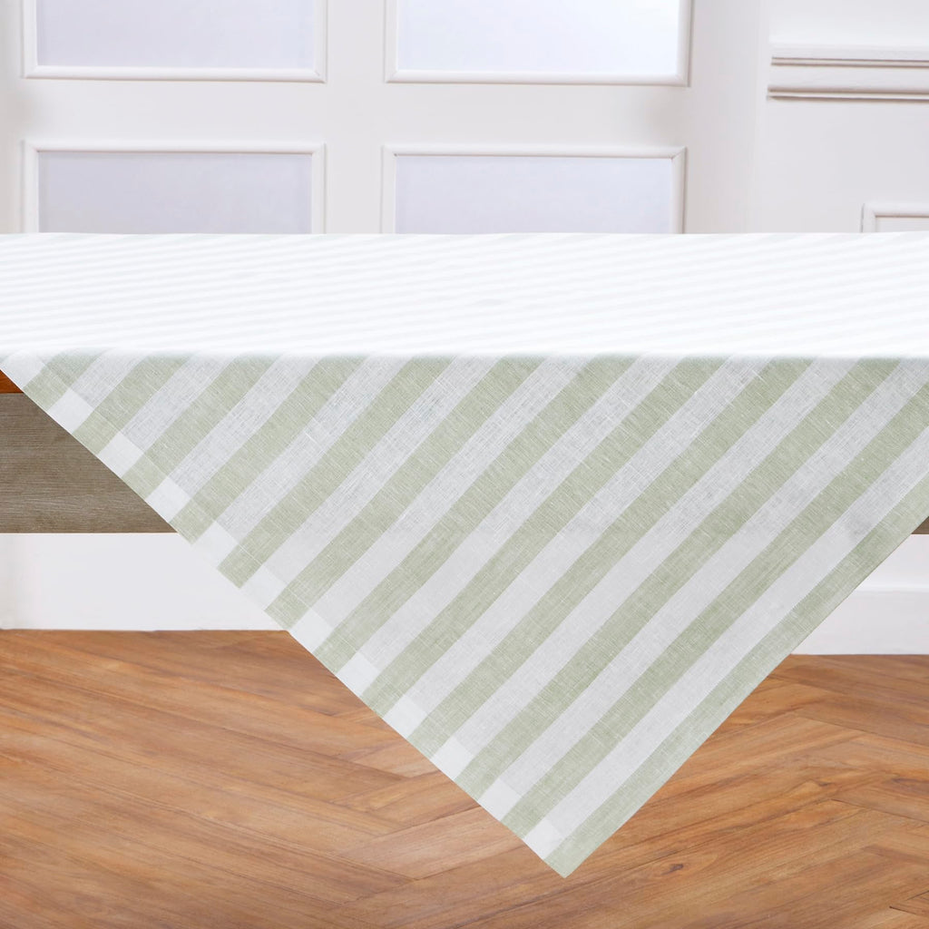 Solino Home Linen Tablecloth 52 x 52 Inch - Sorrento Stripe, 100% Pure Linen Sage and White Square Tablecloth - Machine Washable Table Throw for Spring, Summer, Mothers Day