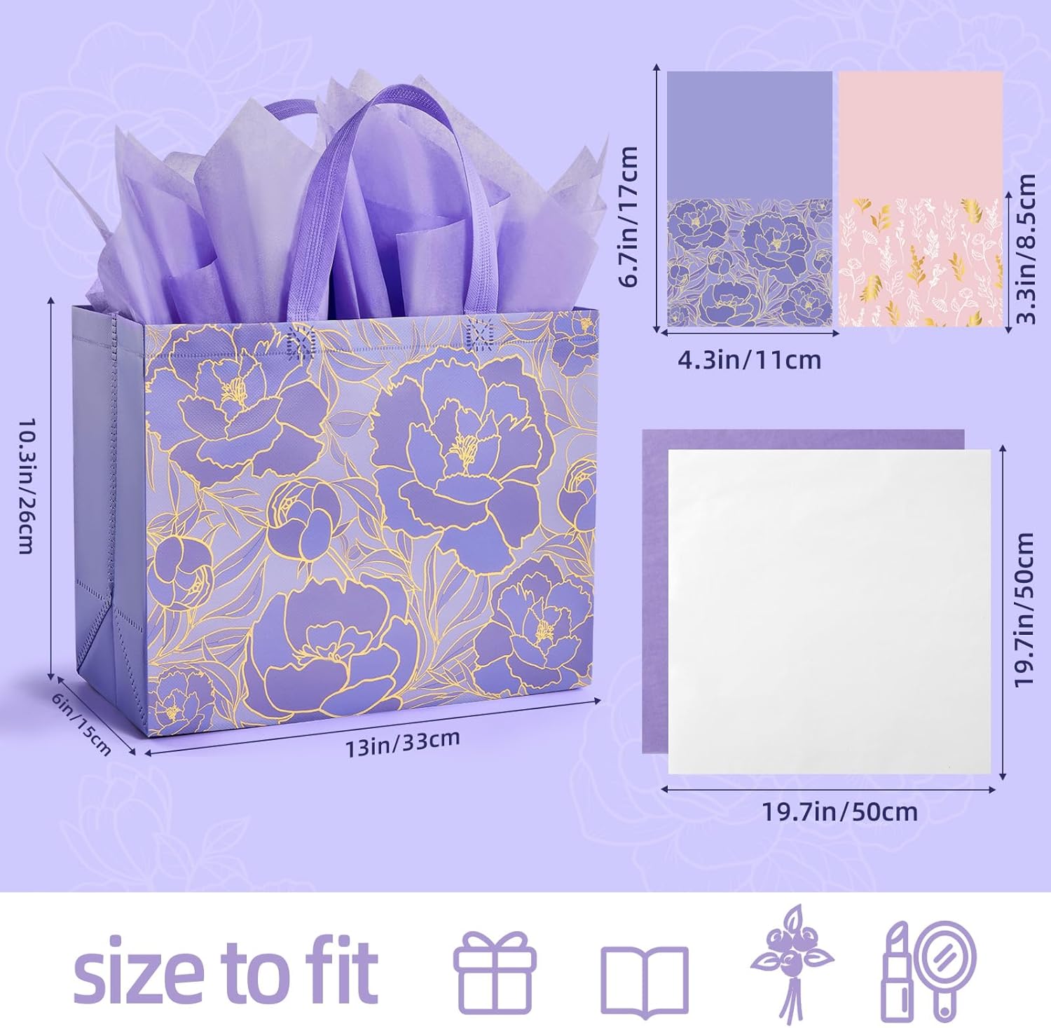 YANGTE 2 Pack 13" Large Reusable Gift Bags - Beautiful Design with Greeting Card & Tissue Paper for Birthdays, Weddings & Special Occasions
