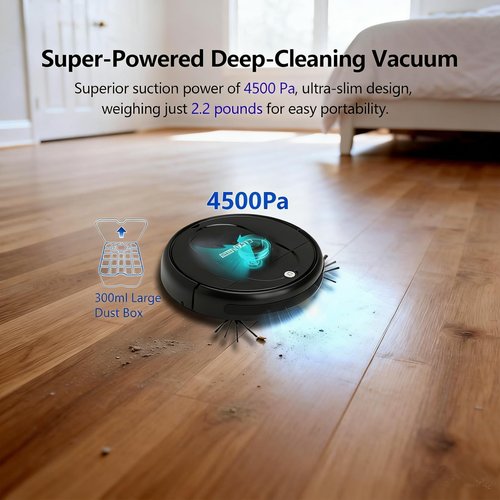3-in-1 Robot Vacuum and Mop for Pet Hair | Powerful 4500Pa Suction, Tangle-Free, 120 Min Runtime, Ultra-Thin & Quiet, Smart Mapping, Ideal for Hard Floors & Large Homes (Black)