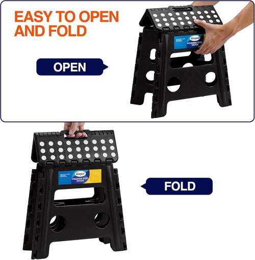 Korpai Folding Step Stool - 13 Inch Non-Slip Stool for Adults & Kids | Holds Up to 300 lbs - Black