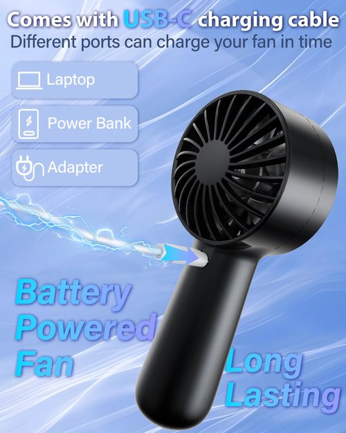 AUIIAH Portable Handheld Fan Personal Small Turbo Hand Fan Powerful, Cooling, Lanyard, USB Rechargeable, 5 Speeds, Makeup, Gifts for Women Men, Kid, Mom, Hot Summer, Travel, Sports, Wedding Use