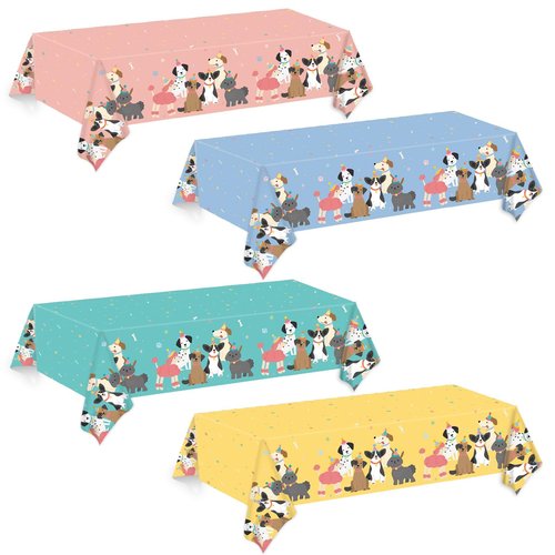 4 PCS Pet Dog Birthday Party Decorations Retro Puppy Birthday Plastic Tablecloth Rectangular Retro Dog Themed Table Cover Party Supplies for Kids Vintage Puppy Baby Shower Table Decor 108 x 54 In
