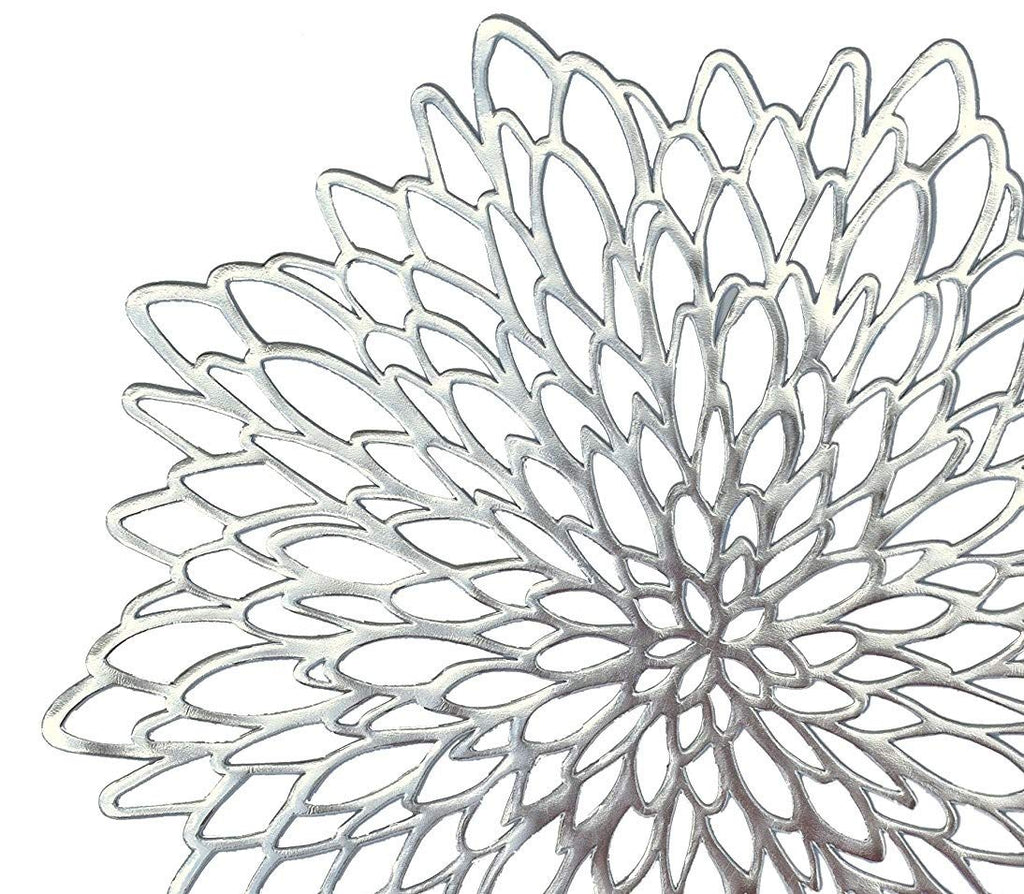 Occasions 40 Pieces Pack Pressed Vinyl Metallic Placemats/Wedding Accent Centerpiece Placemat (Silver Leaf)