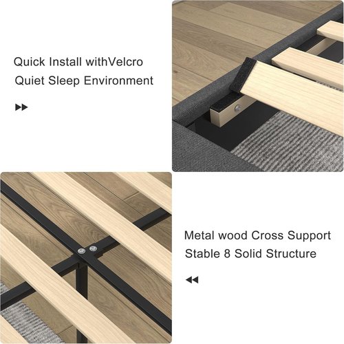VECELO Twin Size Upholstered Platform Bed Frame with Adjustable Headboard, Wood Slat Support and Noise-Free, No Box Spring Needed, Easy Assembly, Dark Grey