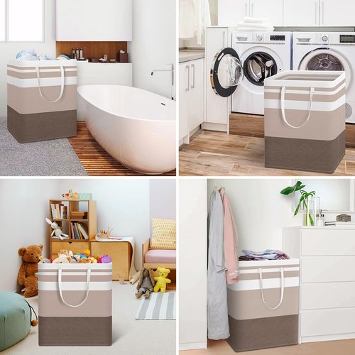 HomeHacks Large Waterproof Laundry Basket - Collapsible Freestanding Hamper with Extended Handles (Brown, 125L)
