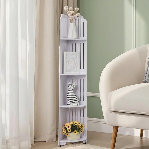 VECELO 4-Tier Bathroom Shelves for Narrow Space, Modern Corner Shelf Stand,Small Storage Organizer for Bathroom,Toilet Paper Stand,White