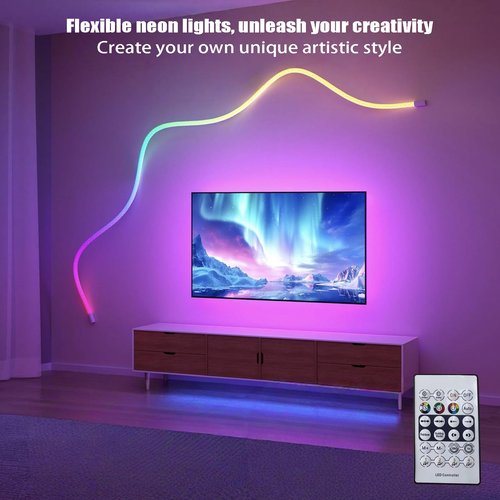 FlyQintess 9.84ft 5V LED Rope Lights, Neon LED Lights Strip with 360 Degree Luminous, USB Flexible IP67 Waterproof Music Sync Remote APP Control for Bedroom, Home, Gaming Lights and Decor