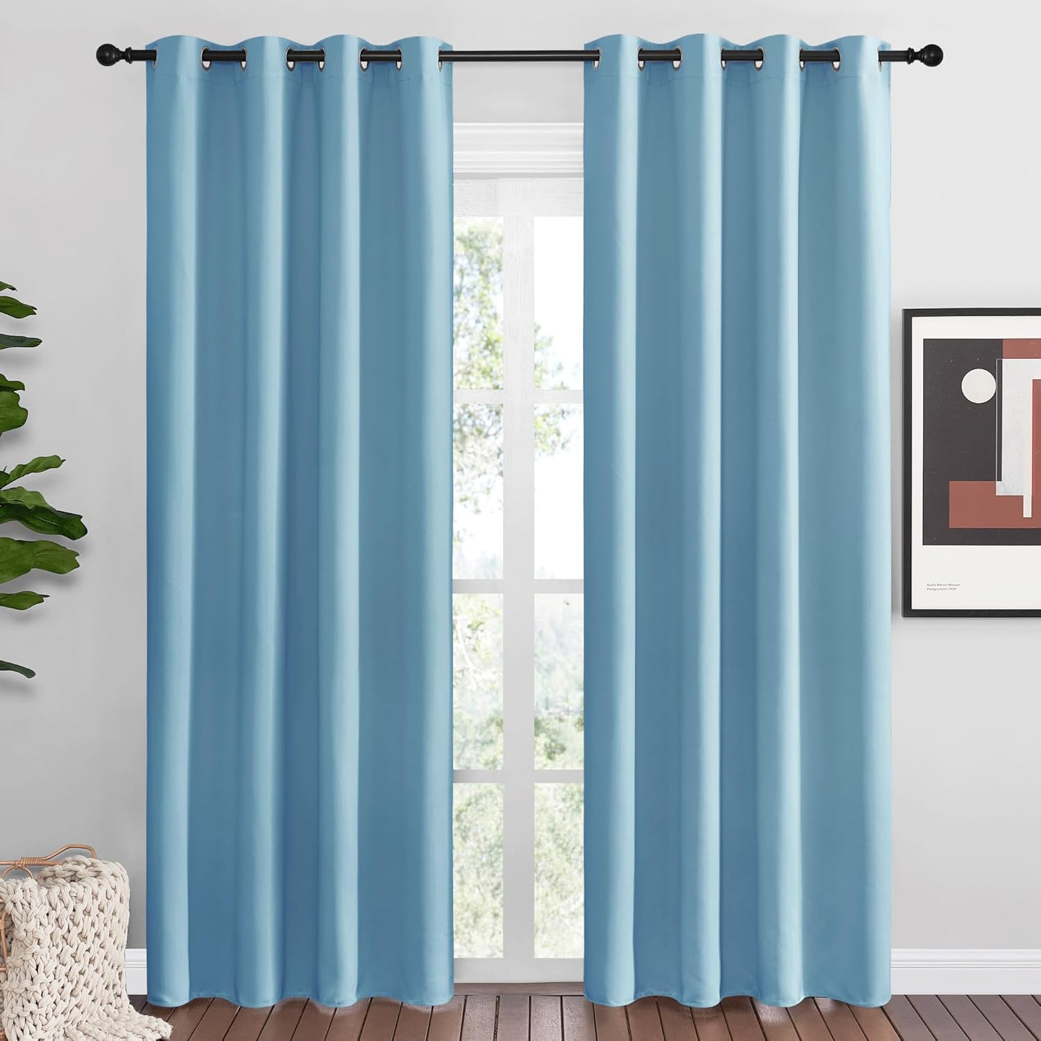 NICETOWN Teal Blue Blackout Curtains - Thermal Insulated 86" Long Drapes for Large Windows | 2 Panels, 55" Wide