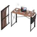 VECELO Folding Desk with Storage Bag 39 Inch Writing Desk Home Office Sturdy Steel Laptop Table for Home Office Work Retro Brown