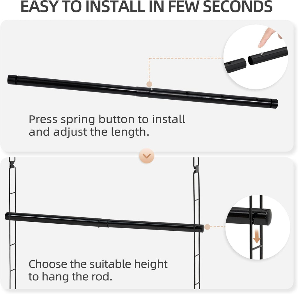 Storage Maniac Adjustable Closet Hanging Rod - Space-Saving Organizer for Clothes | 2 Pack Black