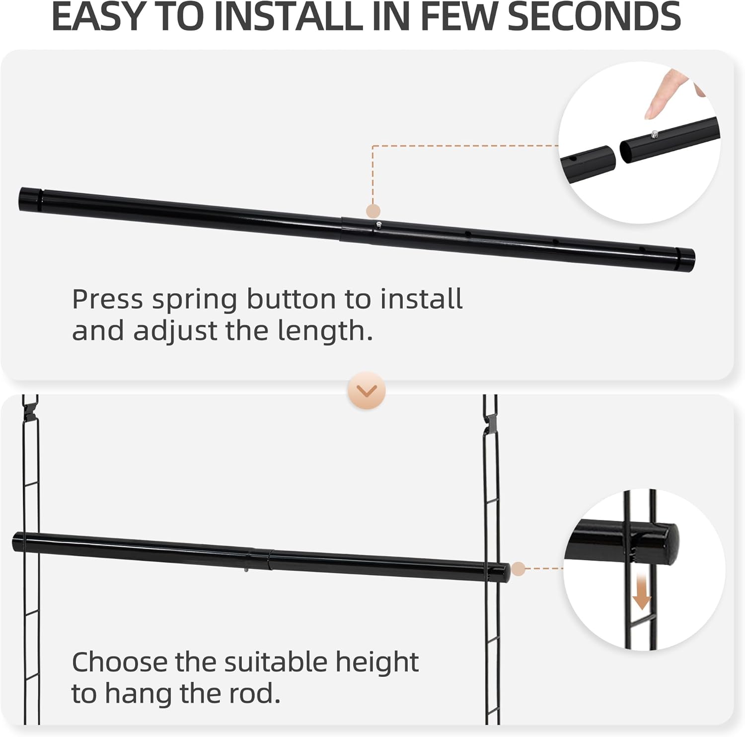Storage Maniac Adjustable Closet Hanging Rod - Space-Saving Organizer for Clothes | 2 Pack Black