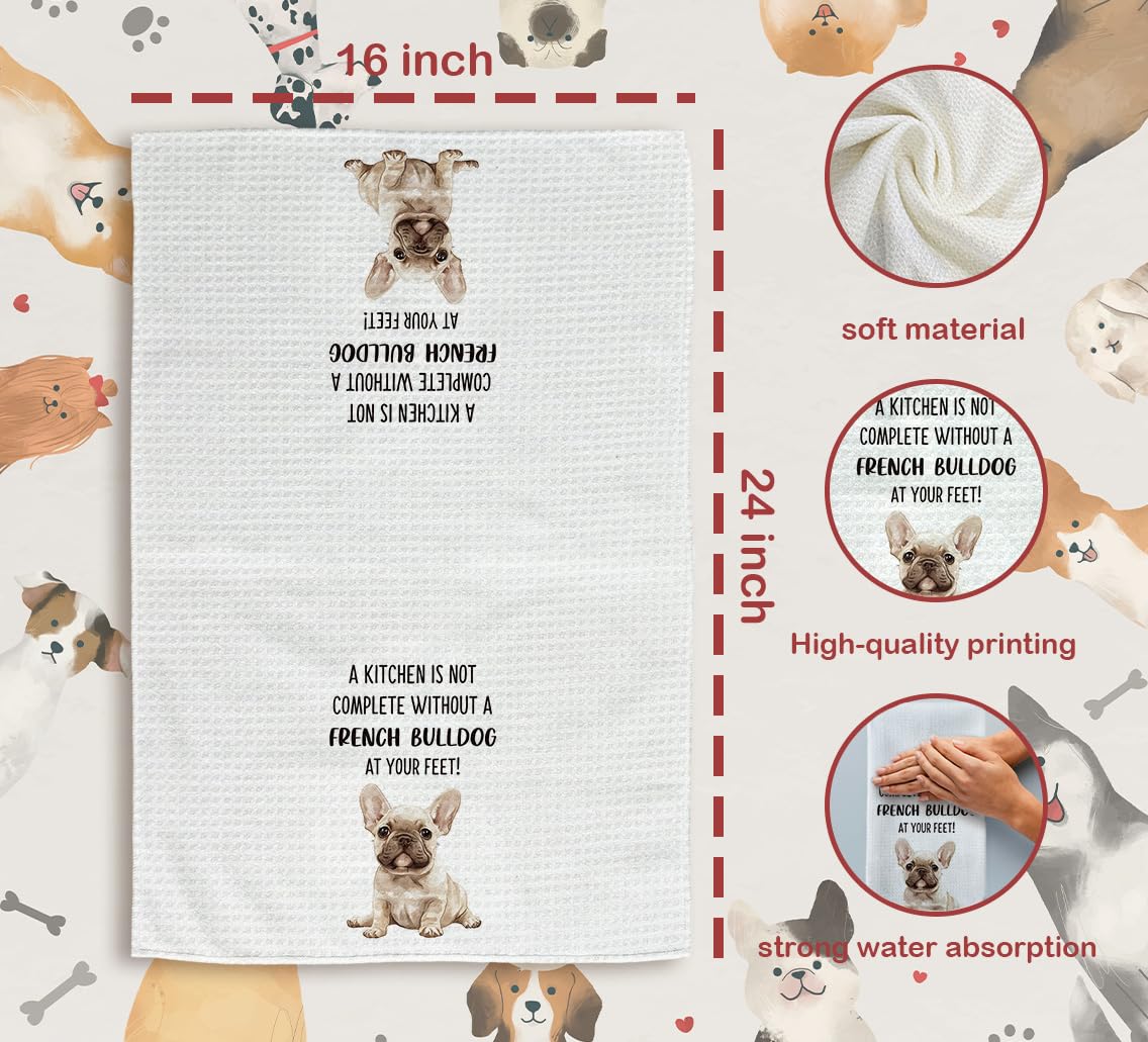 Tzhim French Bulldog Gifts Kitchen Towels Set of 2, Frenchie Mom Gift, French Bulldog Gifts for Women Dish Tea Towels for Kitchen, FrenchBulldog Hand Towels, Dog Kitchen Bathroom Decor, 16x24inch