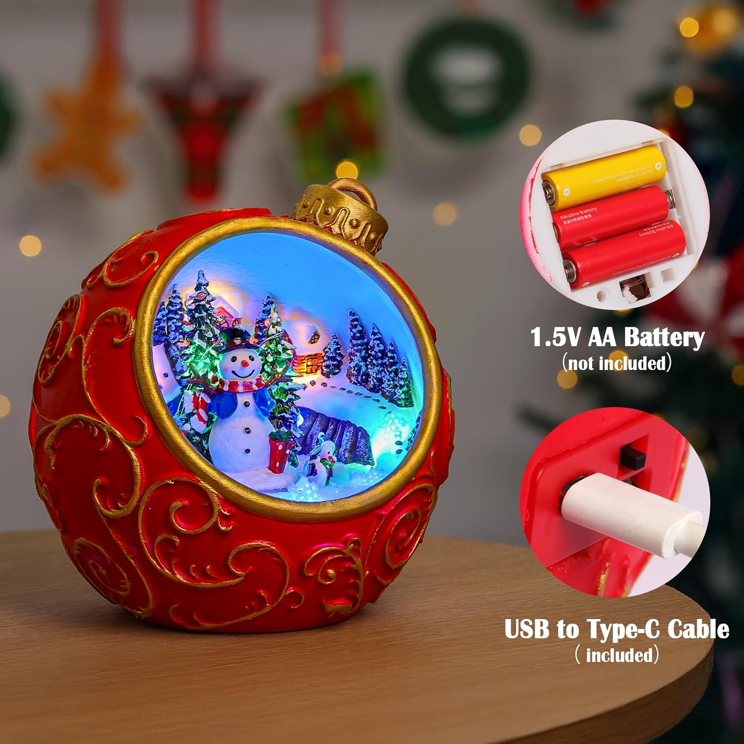 Priddop Christmas Village Scene - Animated Rotating Snowman with LED Lights & Music | USB/Battery Collectible Figurine