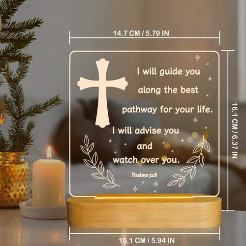 Lampeez Baptism Gift, Cross Night Light Wooden Novelty Lamp Illusion for Kids, Kids Decoration Lamp USB Power Bedroom Decor Xmas Holiday Christening Dedication Gift for Boy Girl
