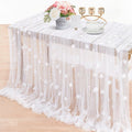 10Pcs 10ft White Pearl Tulle Tablecloth: Flower Pearl Table Runner Tulle Fabric Wedding Table Cover for Bridal Shower Veil Dessert Sweetheart Ceremony Lace Table Decorations