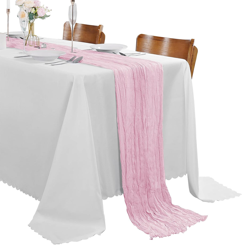 Skiennix 15-Pack Pink Cheesecloth Table Runners - 9FT Rustic Sheer Gauze for Weddings & Events | 17x108 Inch